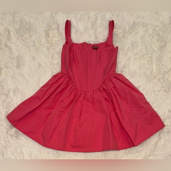 NEW STAUD Pink Landscape Bustier Cotton-Blend Mini dress sz 16 - Picture 3 of 9